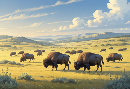 Buffalo Herd Landscape Print: Capturing the Majestic Beauty of Wildlife Art