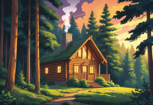 Cabin in Woods Poster: Minimalist Vintage Art for Rustic Home Decor