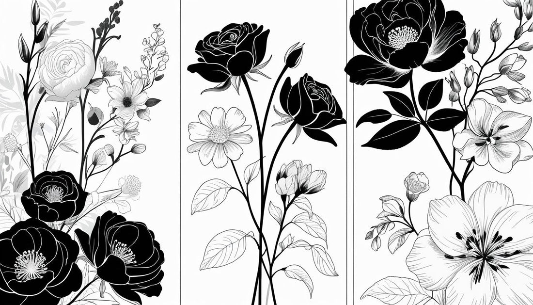 Elegant Black and White Flower Posters: Timeless Minimalist Designs for Modern Interiors