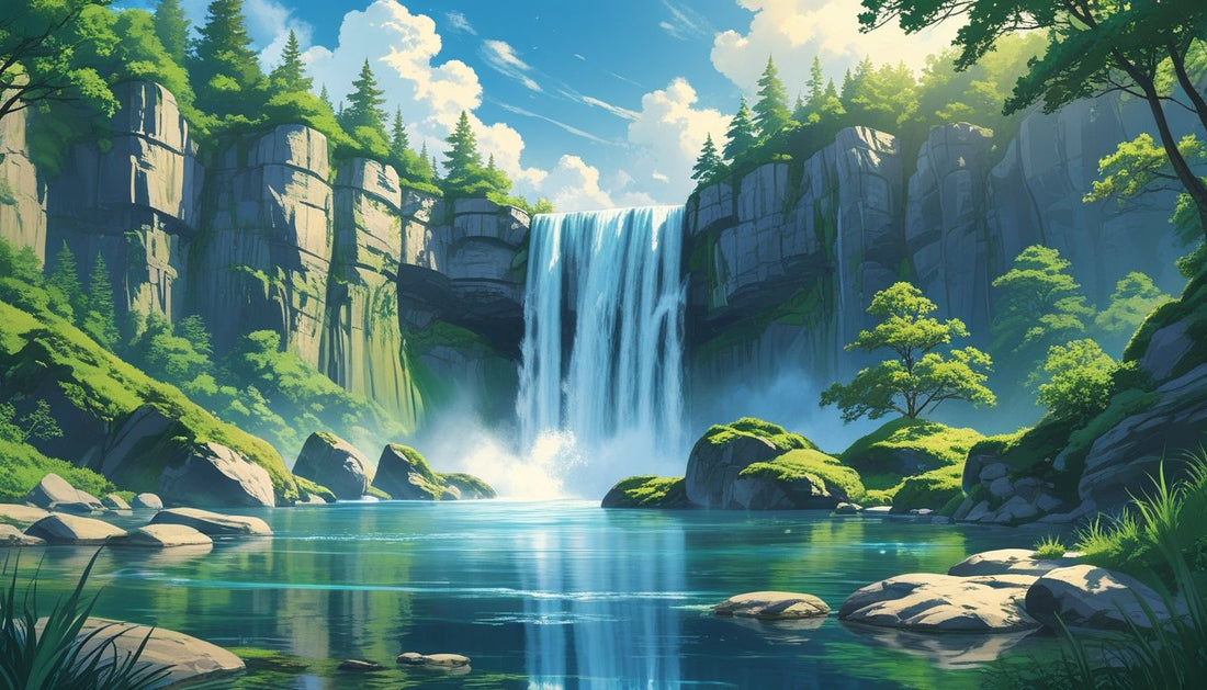 Waterfall Landscape Poster: Minimalist Scenic Prints for Modern Interiors