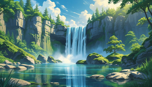 Waterfall Landscape Poster: Minimalist Scenic Prints for Modern Interiors